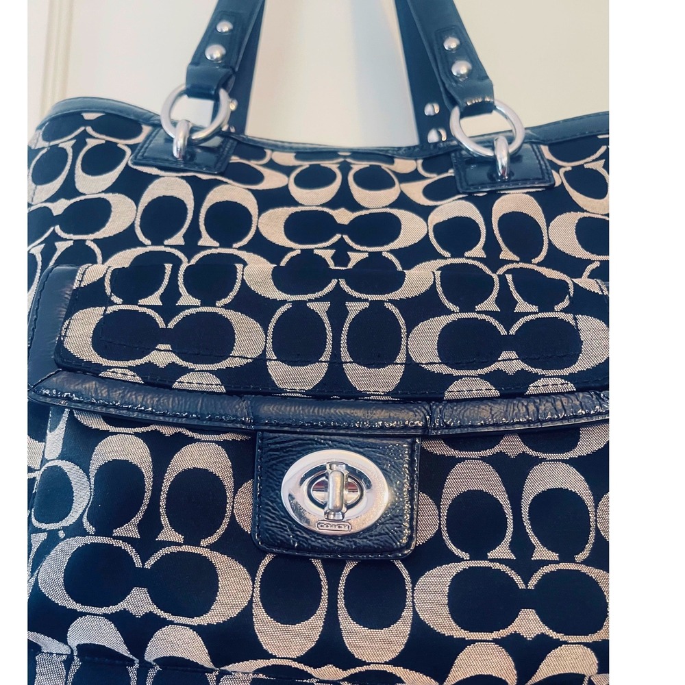 Coach Penelope Carryall Bag Black Monogram Canvas Tote F19262 - Picture 6 of 6